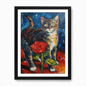 Still Life Of Rose With A Cat 3 Art Print