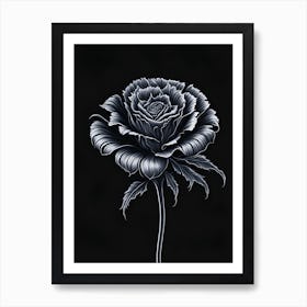 A Carnation In Black White Line Art Vertical Composition 13 Art Print
