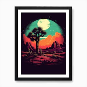 Joshua Tree At Night, Retro Illustration(3) Art Print