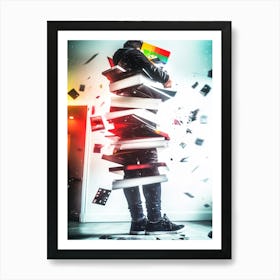 Man With A Stack Of Books Art Print