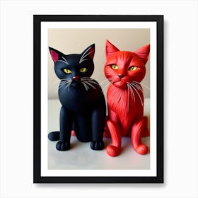 Black Cat And Red Cat Art Print