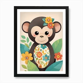 Floral Baby Monkey Nursery Illustration (26) 1 Art Print