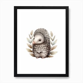 Watercolour Jungle Animal Baby Pangolin 3 Art Print