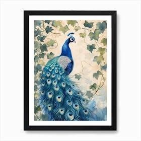 Watercolour Peacock With The Ivy Art Print