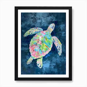 Sea Turtle Swimming Pink & Blue 3 Art Print