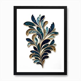 Blue And Gold Leaf Wall Art Art Print