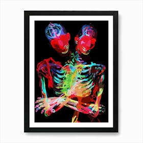 Neon Skeleton Embrace Art Fusion Art Print