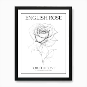 English Rose Black And White Line Drawing 2 Poster Art Print