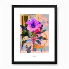 Petunia 4 Neon Flower Collage Poster Art Print