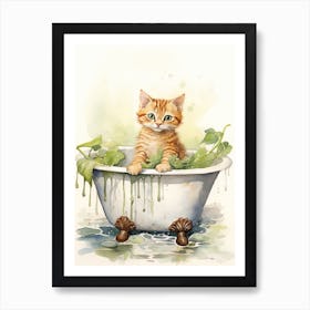 Singapura Cat In Bathtub Botanical Bathroom 3 Art Print