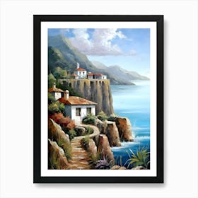 A Painting of a House on a Hill Overlooking a Body of Water, Beautiful Painting of a High Rise, Cottages, Chalk Cliffs Above, Richard Amsel, Close View, Artist Print, Large Digital Art with Detail, Shimmering White, Paul Robertson , close up! !!!!!, beautiful painting, lighting, good shading, by the sea, Una pintura de una casa en una colina con vista a un cuerpo de agua, hermosa pintura de una altura, cabañas, acantilados de tiza arriba, Richard Amsel, vista cercana, impresión de artistas, gran arte digital con detalles, blanco reluciente, Paul Robertson, ¡de cerca! !!!!!, pintura de hermosa, iluminación, buen sombreado, junto al mar. 1 Art Print