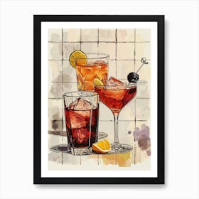 Cocktail Watercolour Selection Art Print