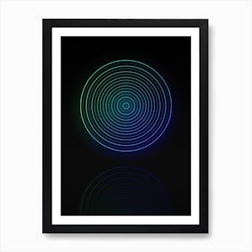 Neon Blue and Green Abstract Geometric Glyph on Black n.0364 Art Print