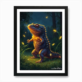 Lizard With Fireflies Art Print