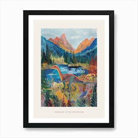 Dinosaur In The Mountains Landscape Painting 1 Poster Art Print
