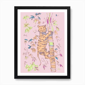 Climbing Tiger Purple Art Print