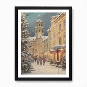 Vintage Winter Illustration Vilnius Lithuania 2 Art Print