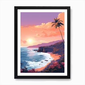 Illustration Of Hanauma Bay Honolulu Hawaii In Pink Tones 3 Art Print