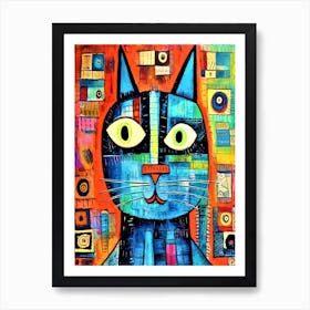 Surprised Cat 1 - Art Brut Cat Art Print