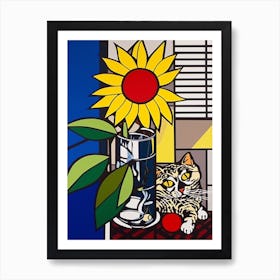 Sunflower With A Cat 1 Pop Art Style Art Print