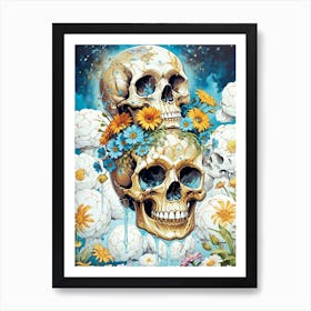 Surrealist Floral Skull Painting (40) Art Print