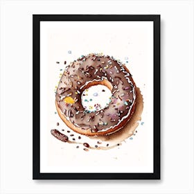 Bite Sized Bagel Pieces Dipped In Melted Chocolate And Sprinkles Minimal Drawing 1 Art Print