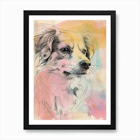 Pastel Nederlandse Kooikerhondje Dog Line Illustration 1 Art Print