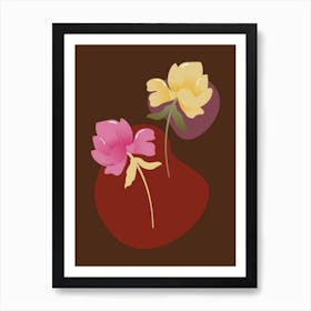 Two Flowers On A Brown Background Art Print