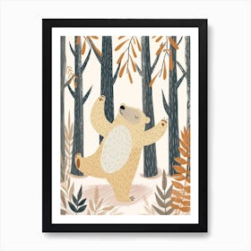 Sloth Bear Dancing In The Woods Storybook Illustration 7 Art Print