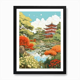 Rikugien Gardens Japan Illustration Gardens 2  Affiche