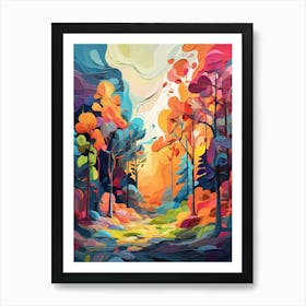 Default Abstract Painting Of A Cartoon Forest With Trees In Br 0 Art Print