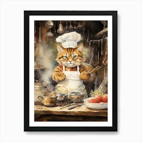 Tiger Illustration Cooking Watercolour 2 Art Print