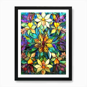 Colorful Stained Glass Flowers 22 Art Print