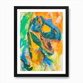 Colourful Orange Blue Dinosaur Wild Brushstrokes 1 Art Print