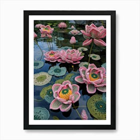 Pink Lotus Knitted In Crochet 1 Art Print