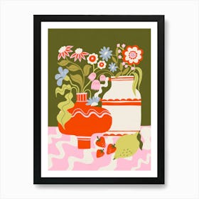 Flowers And Fruit Table Art Print