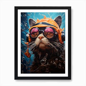 Hunzinator Cat In Shower With Sunglasses 27e76b89 55aa 4aec B94f C38b084c760f Art Print