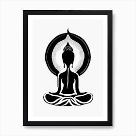 Meditating Figure, Symbol, Third Eye Simple Black & White Illustration 1 Art Print