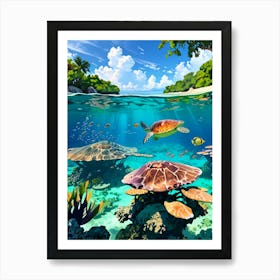 Sea Turtles In The Ocean Art Print