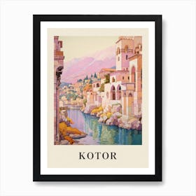 Kotor Montenegro 3 Vintage Pink Travel Illustration Poster Art Print