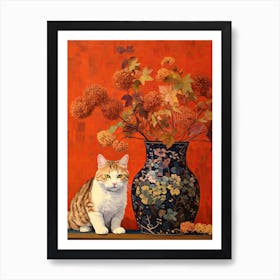 Queen Annes Lace Flower Vase And A Cat, A Painting In The Style Of Matisse 0 Art Print