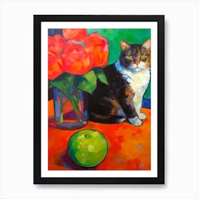 Amaryllis With A Cat 2 Fauvist Style Painting Art Print