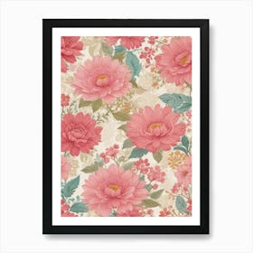 Pink Flowers Wallpaper Art Print