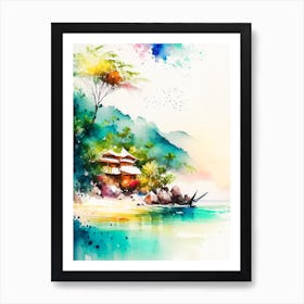 Koh Tao Thailand Watercolour Pastel Tropical Destination Art Print