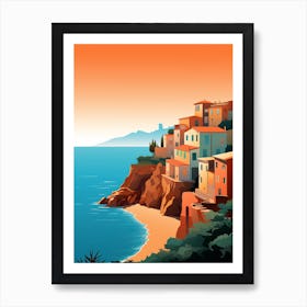 Abstract Illustration Of Spiaggia Del Principe Sardinia Italy Orange Hues 1 Art Print