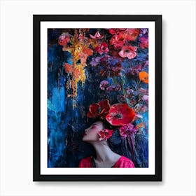 Woman With Flowers In Her Hair 3 Art Print