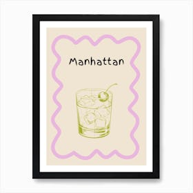 Manhattan Cocktail Doodle Poster Lilac & Green Art Print