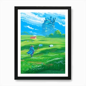 Green field and Moving Castle Art Print