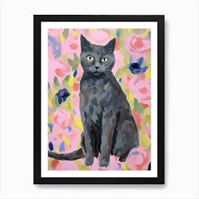 A Chartreux Cat Painting, Impressionist Painting 1 Art Print