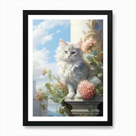 White Cat On A Pillar Outside Art Print